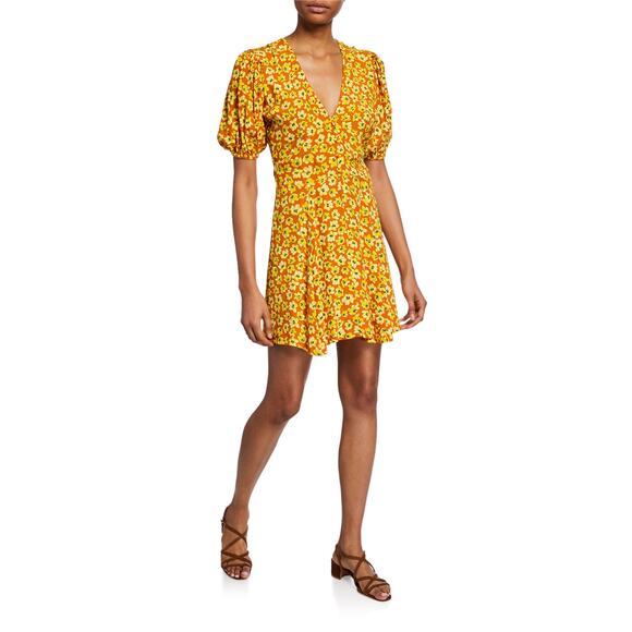 Faithfull the Brand Ilia Mini Dress Saffron Thelma Floral Medium 6 - Picture 13 of 15